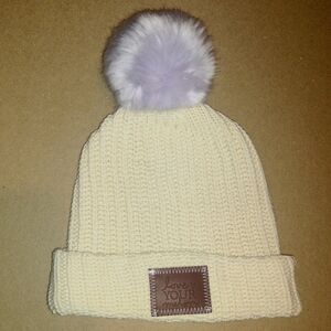 Love Your Melon Pom Beanie Cream Knit Hat Women’s OSF Cozy Winter Accessory
